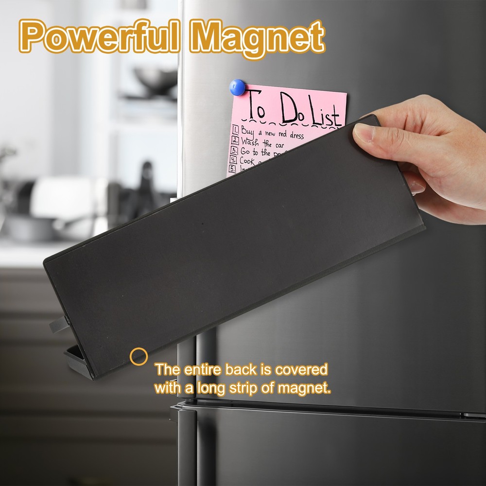 1 Pack Magnetic Spice Rack for Refrigerator with 2 Removable Hooks, Black