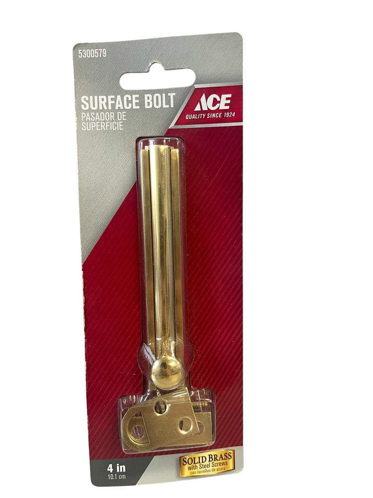 ACE 4" Solid Brass Surface Bolt Latch with Steel Screws - Door Gate Security