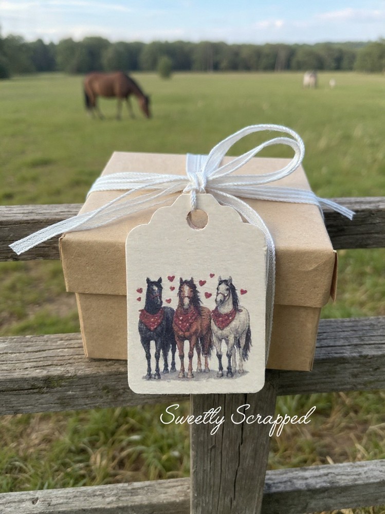 16 Horse Tags, Gift Wrap Packaging, Hearts