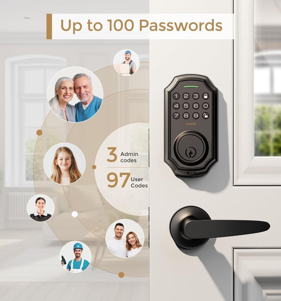Arpha D180H Keypad Door Lock Handle Smart Bluetooth App Remote Black Matte