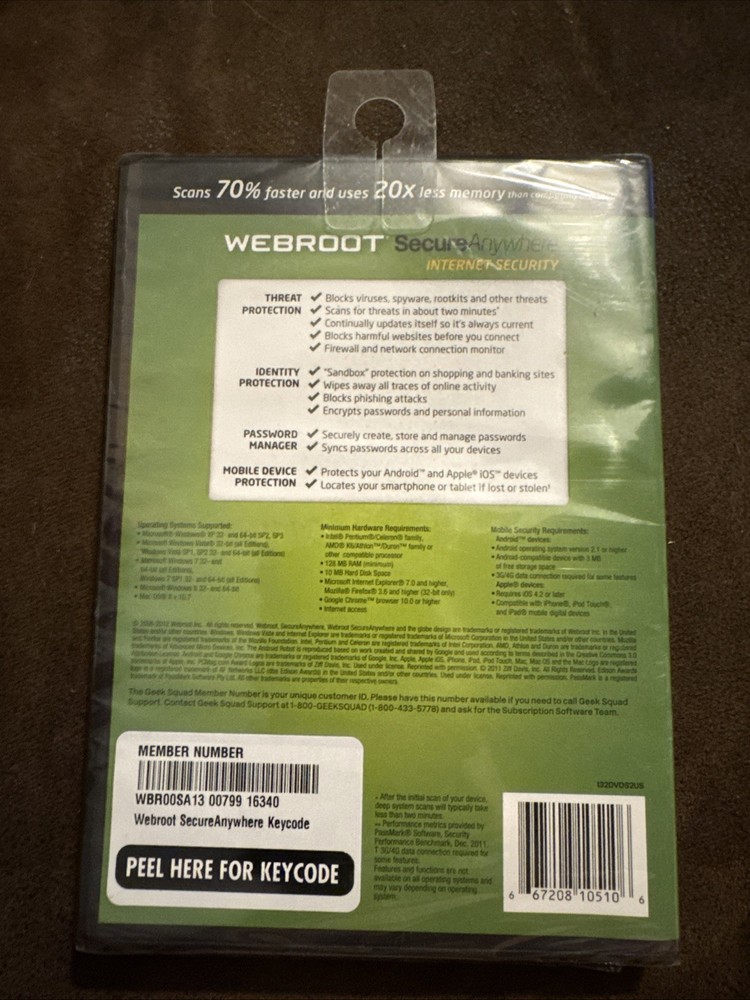 Webroot Software Secure Anywhere Internet Security Plus 2013 for PC / Mac
