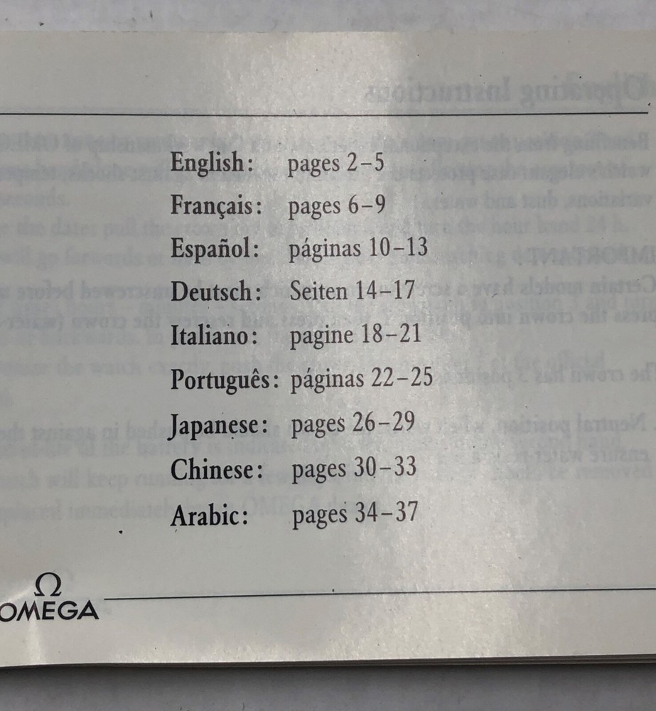 Omega watch Original operating Instructions booklet