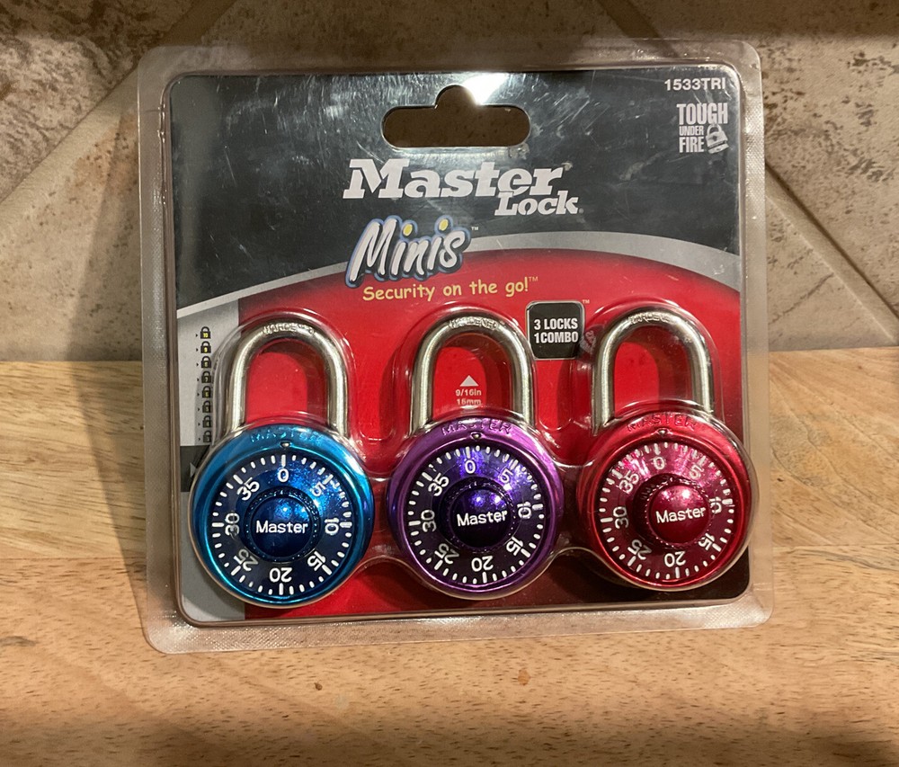 MASTER LOCK 1533TRI 3-Pack Minis Combination Locks Security on the Go -  Sealed