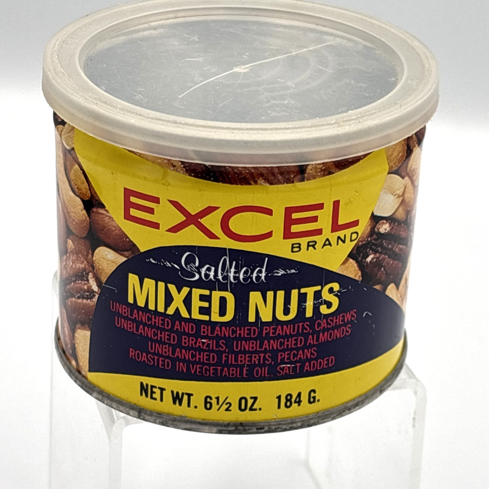 VTG Excel Brand Salted Mixed Nuts Can  6 1/2oz. with Lid (plastic split)