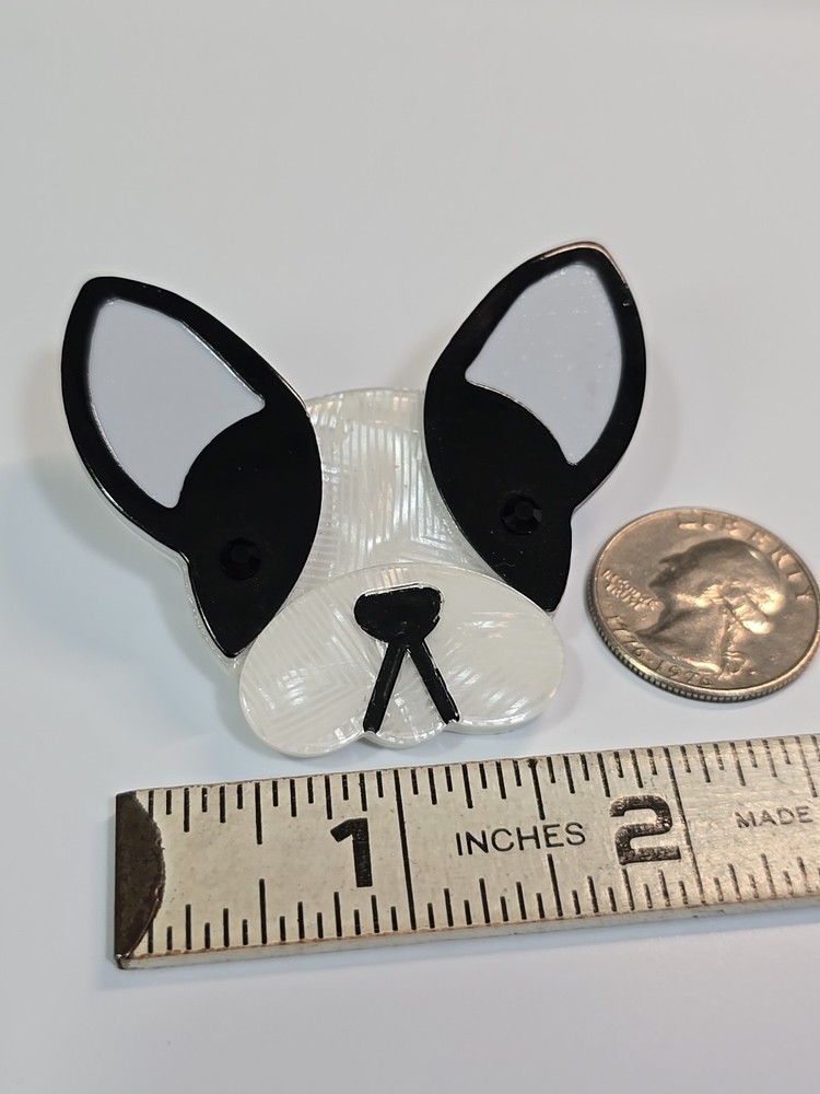 Black & White Dog Lapel Pin Large Size Hard Plastic
