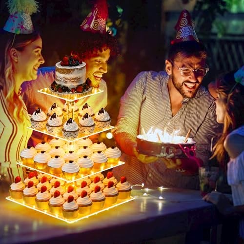 4 Tier Cupcake Stand Acrylic Tower Display with LED Light 4 tier Yellow