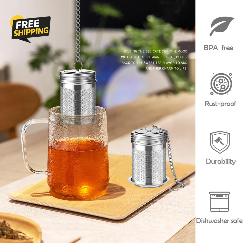 2 Pack Stainless Steel Tea Infusers, Extra Fine Mesh Strainers with Drip Trays