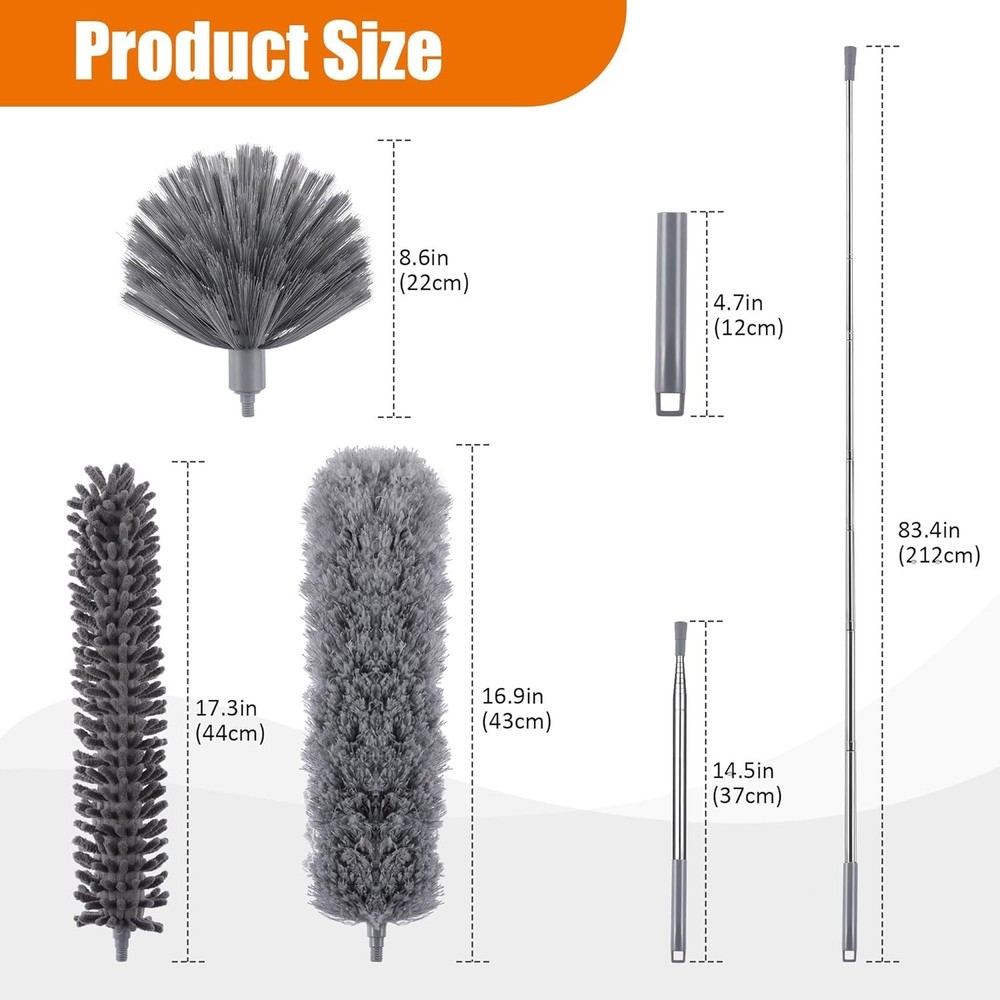 Extendable Duster Set Microfiber Feather Cobweb Fan Ceiling Light Cleaner