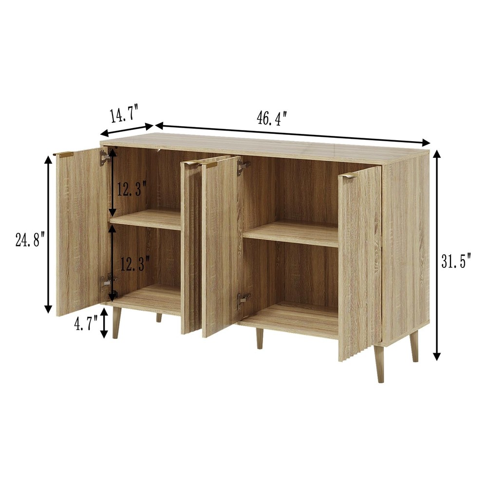 Sideboard - Buffet Cabinet with Storage, Fluted with 4 Doors and Adjustable S...