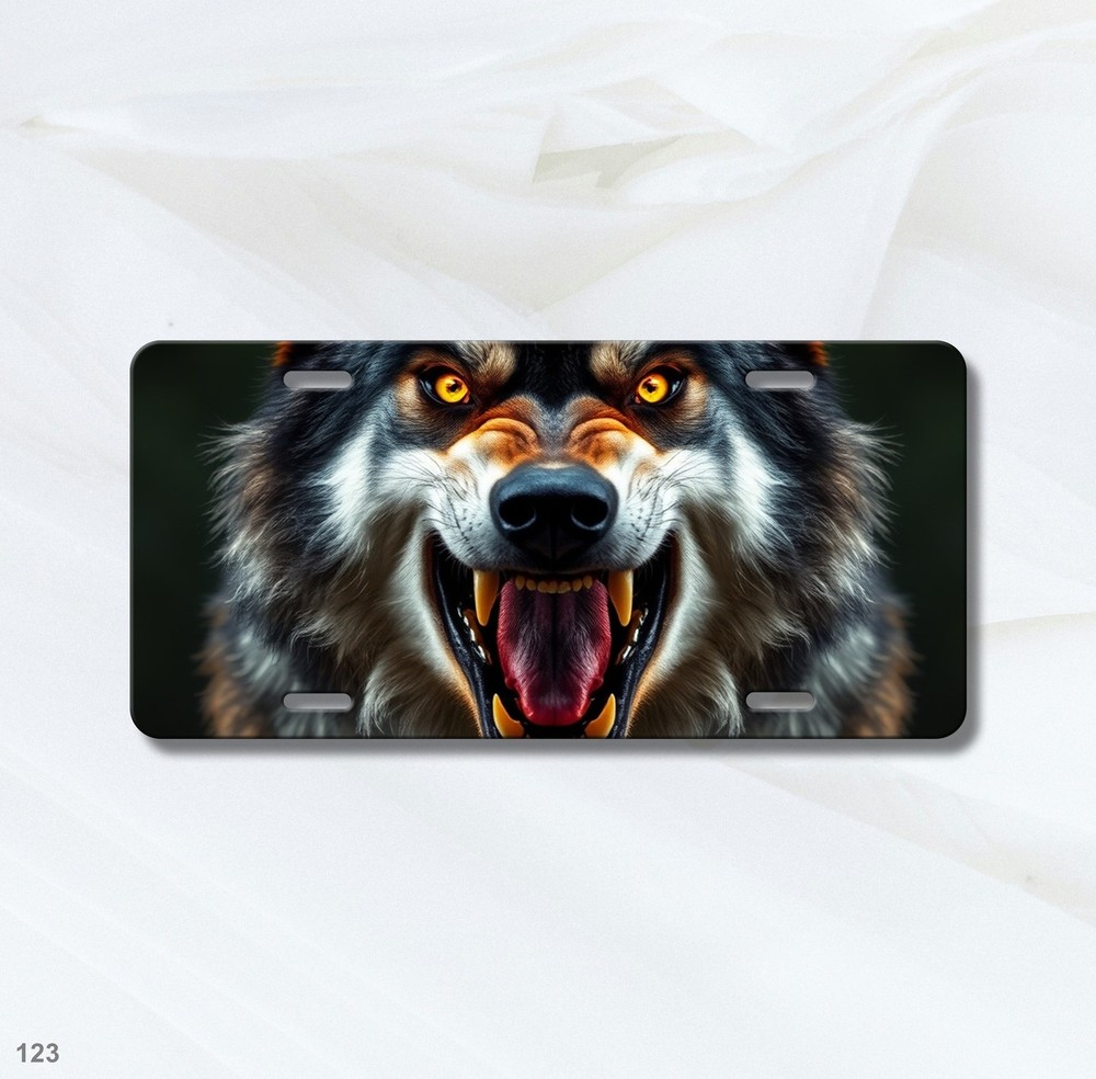Bold Wolf License Plate Fierce Expression Customizable Front Plate Unique Gift