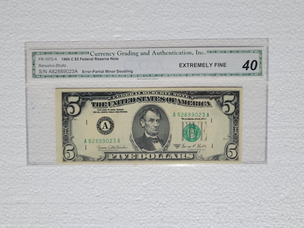 1969 $5 FEDERAL RESERVE ERROR NOTE ♚ PARTIAL DOUBLING♚ CGA 40 Extremely Fine
