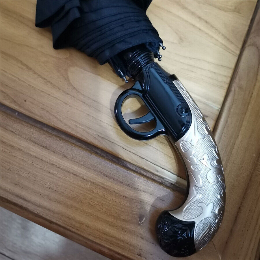 Classical Gun Handle Automatic Umbrella Black Two Fold Sun Rain Umbrella Gear