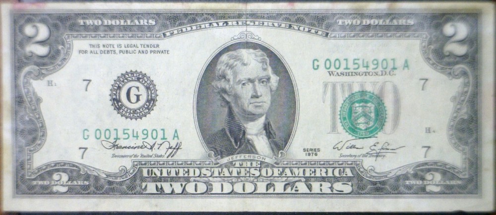 1976 ERROR $2 3rd Print Shift BICENTENNIAL Federal Reserve VF + Note Currency
