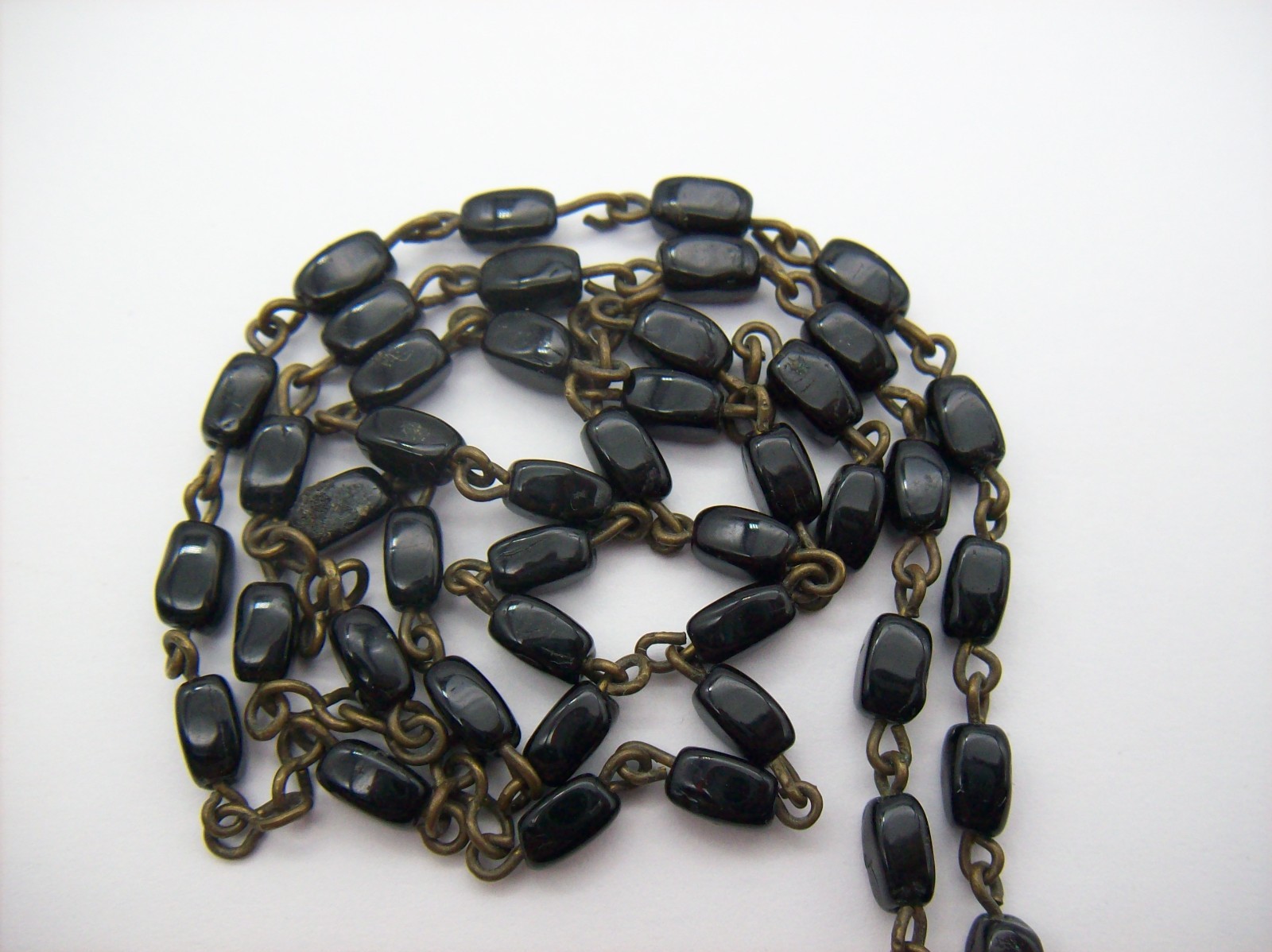 Vintage Catholic Rosary Black Beads Brass Crucifix Made in Czechoslovakia