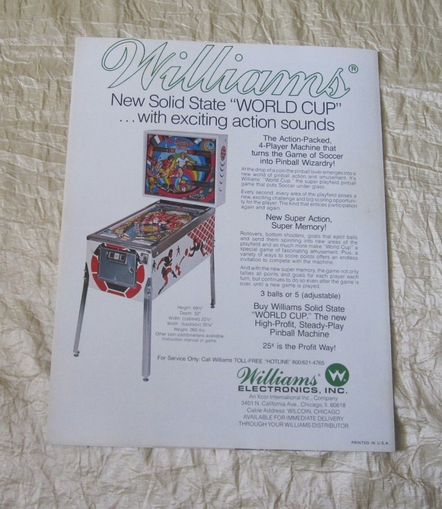 1978 WILLIAMS WORLD CUP PINBALL FLYER