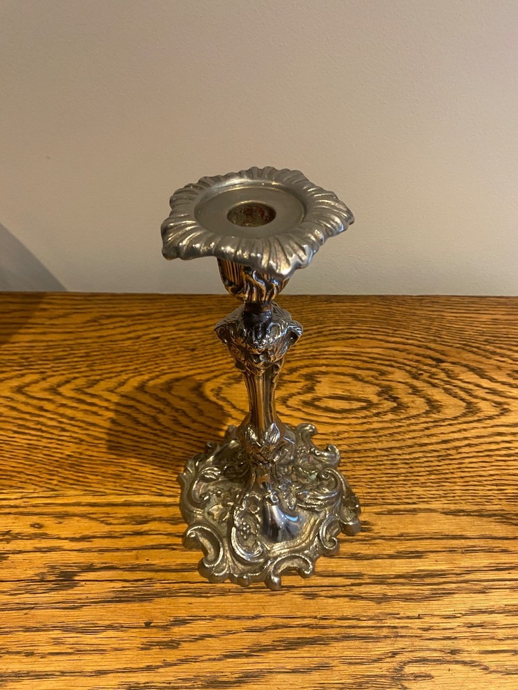 ANTIQUE LARGE SILVER PLATED ROCOCO STYLE CANDLESTICK
