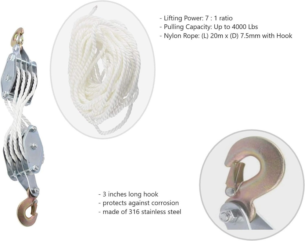 Versatile 4000LB Capacity Pulley System - 65ft Rope for Garage, Workshop & More