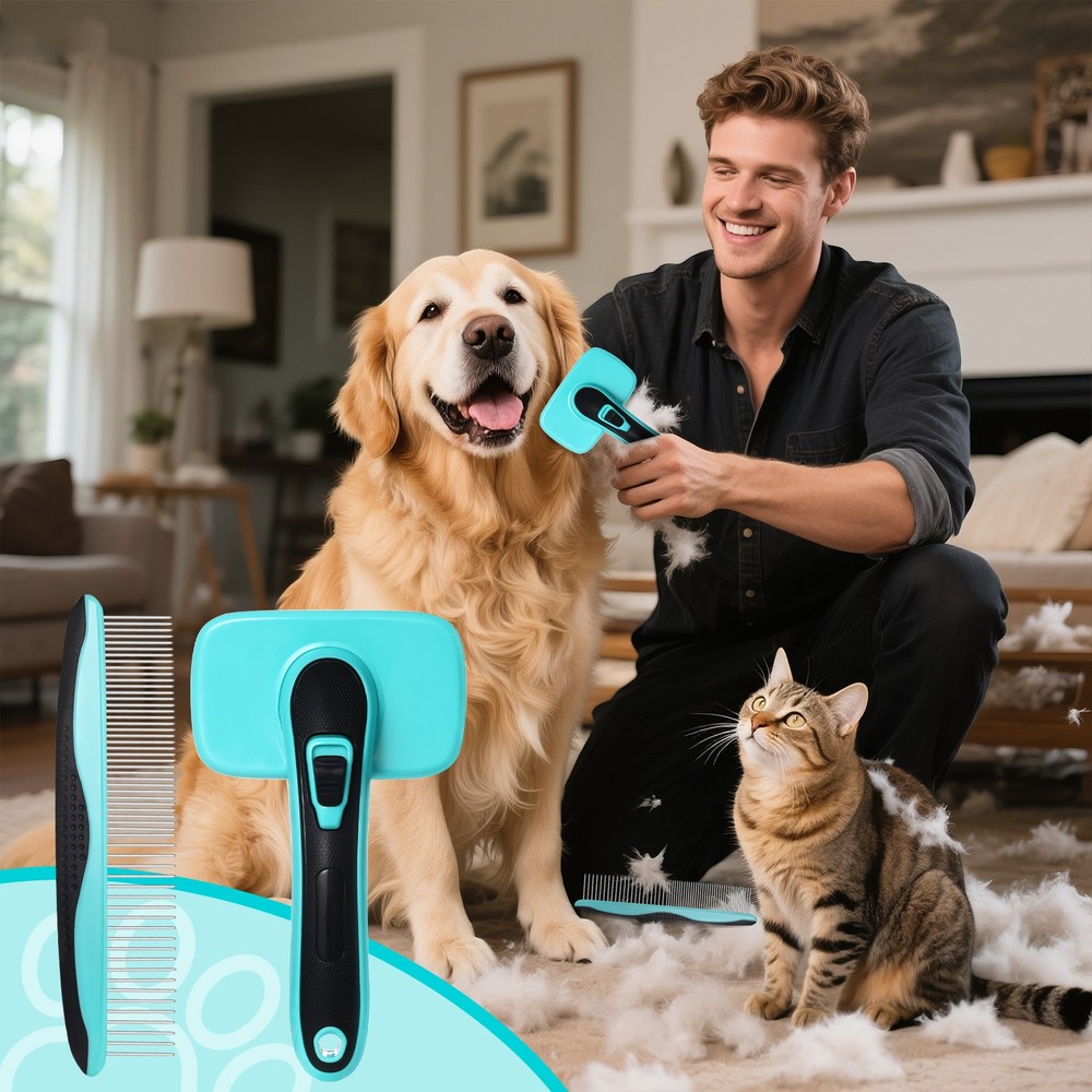 2Pcs Irregular Teeth Pet Hair Shedding Comb Tools Anti-Slip Labor-saving Handle