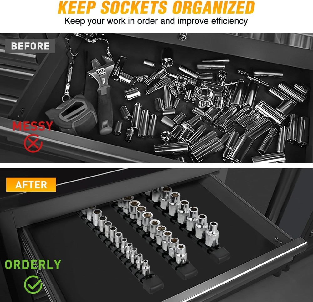 Socket Organizer ABS Socket Holder Set 1/4" 3/8" 1/2" Drive Socket Rail Holders