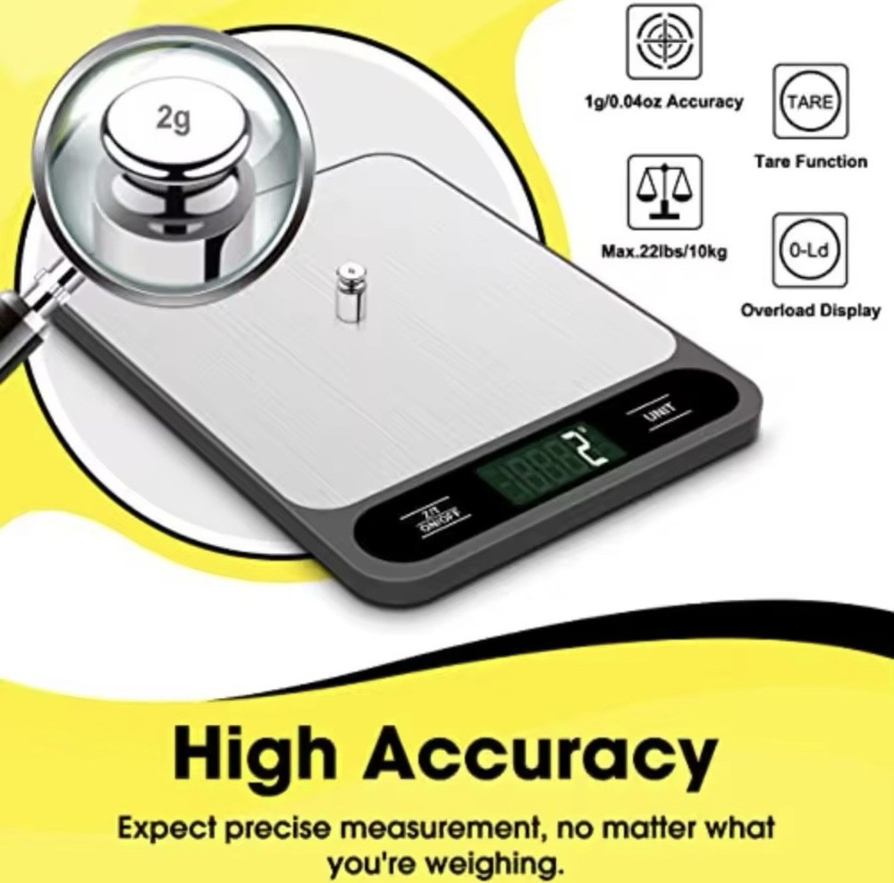 Digital Kitchen Scale, 22lb Capacity, High Accuracy, Tare, Waterproof