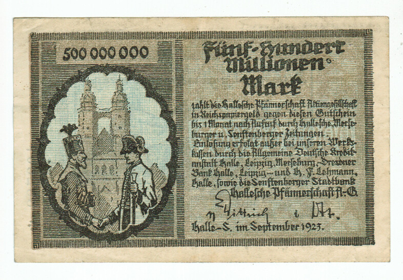 GERMANY BANKNOTE 500 MILLION MARK HALL 1923