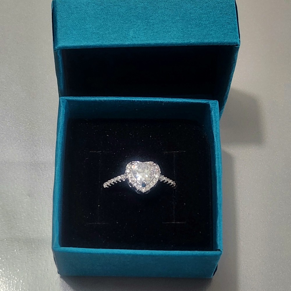 Silver Heart Shape Cubic Zirconia Ring