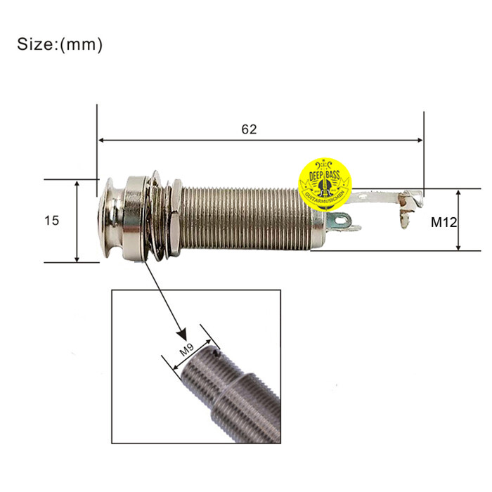 2PCS Threaded Cylinder Guitar Endpin Jack Plug Socket Strap 6.35mm Output Silver