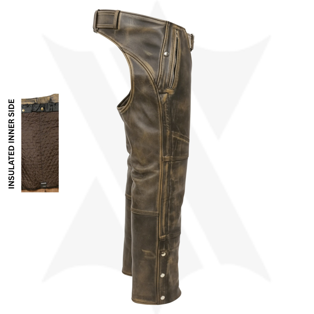 Distressed Black Men Motorcycle Chaps Real Cowhide Riding Pants