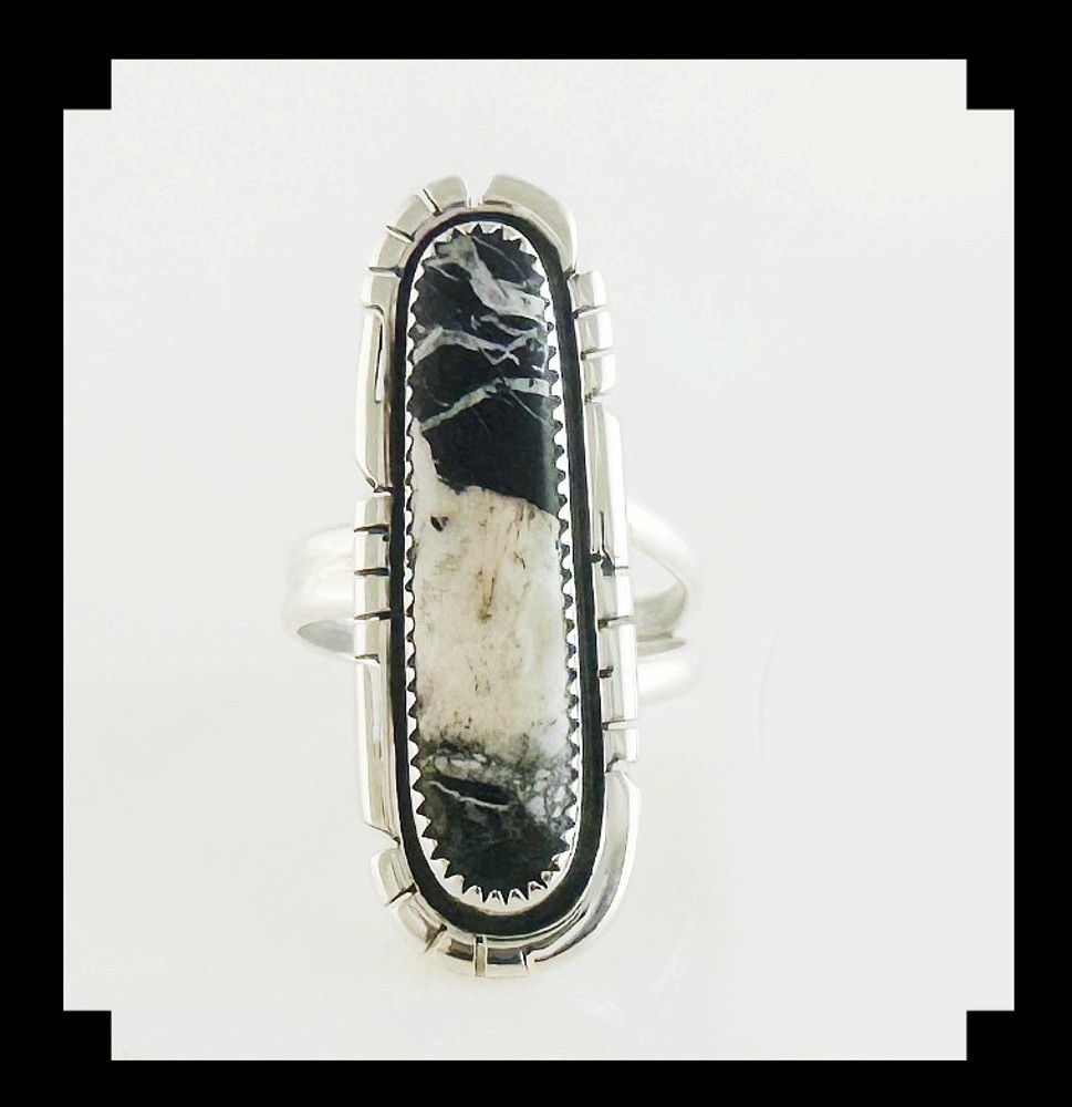 Handcrafted Sterling Silver and White Buffalo Ring Adjustable