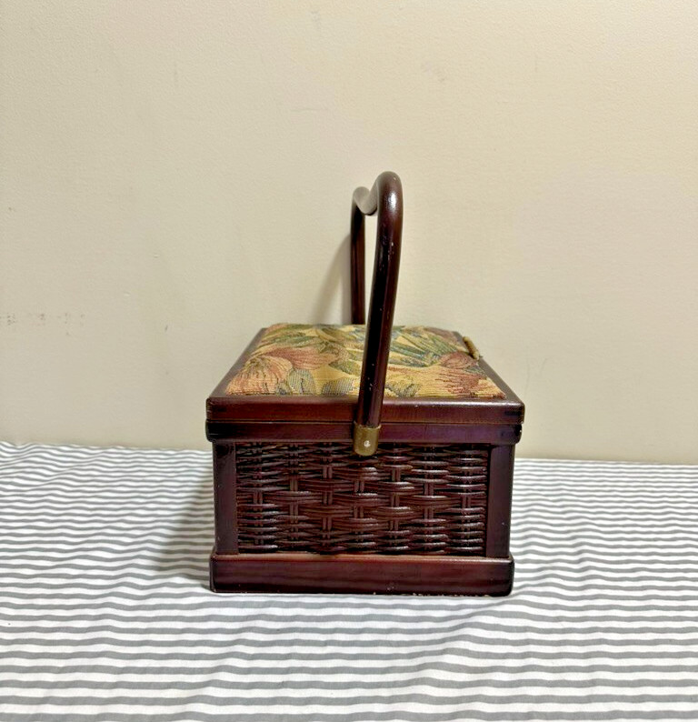 Vintage Floral Sewing Box With Handle