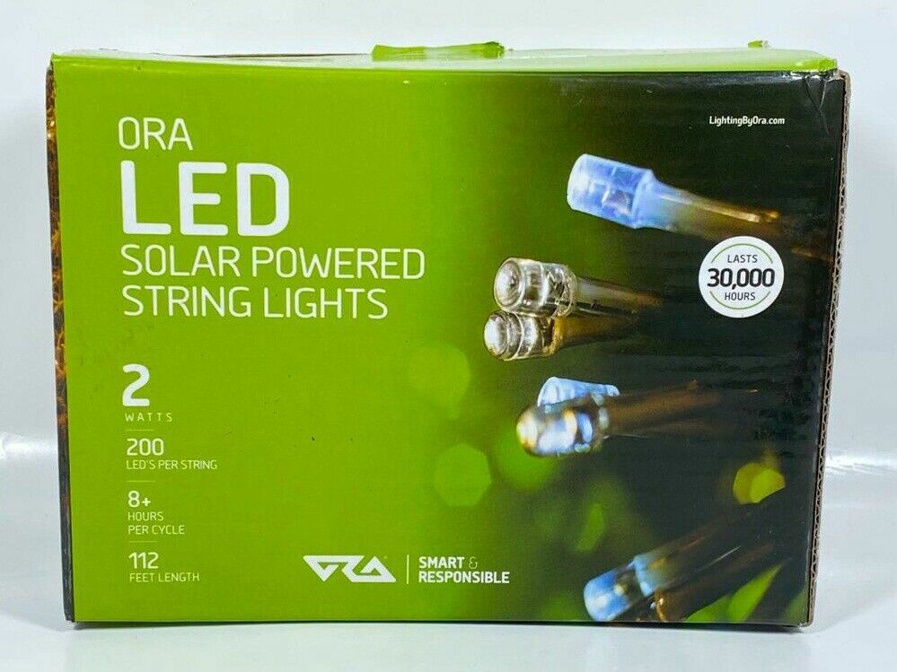 ORA LED Solar Powered String Lights with Automatic Sensor, Black, 112 Ft