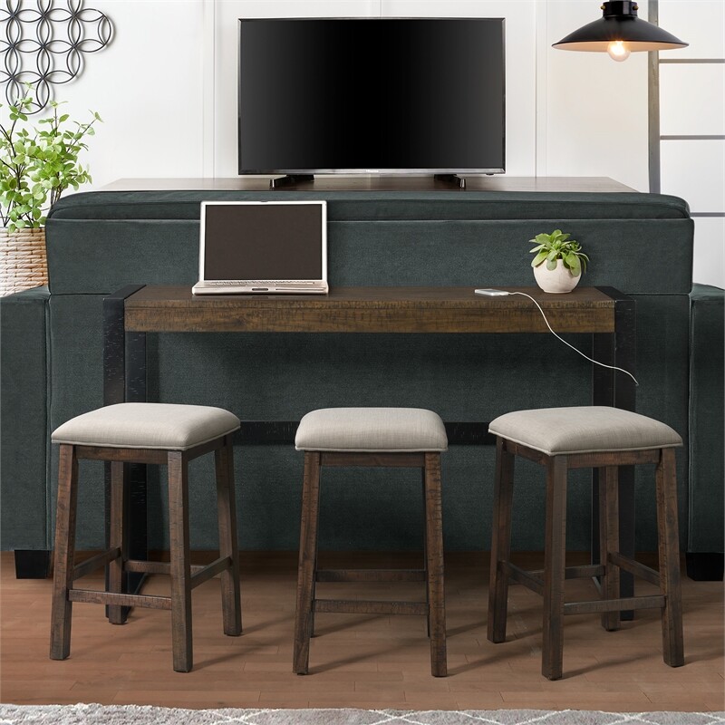 Pemberly Row Contemporary Multipurpose Bar Table Set in Walnut