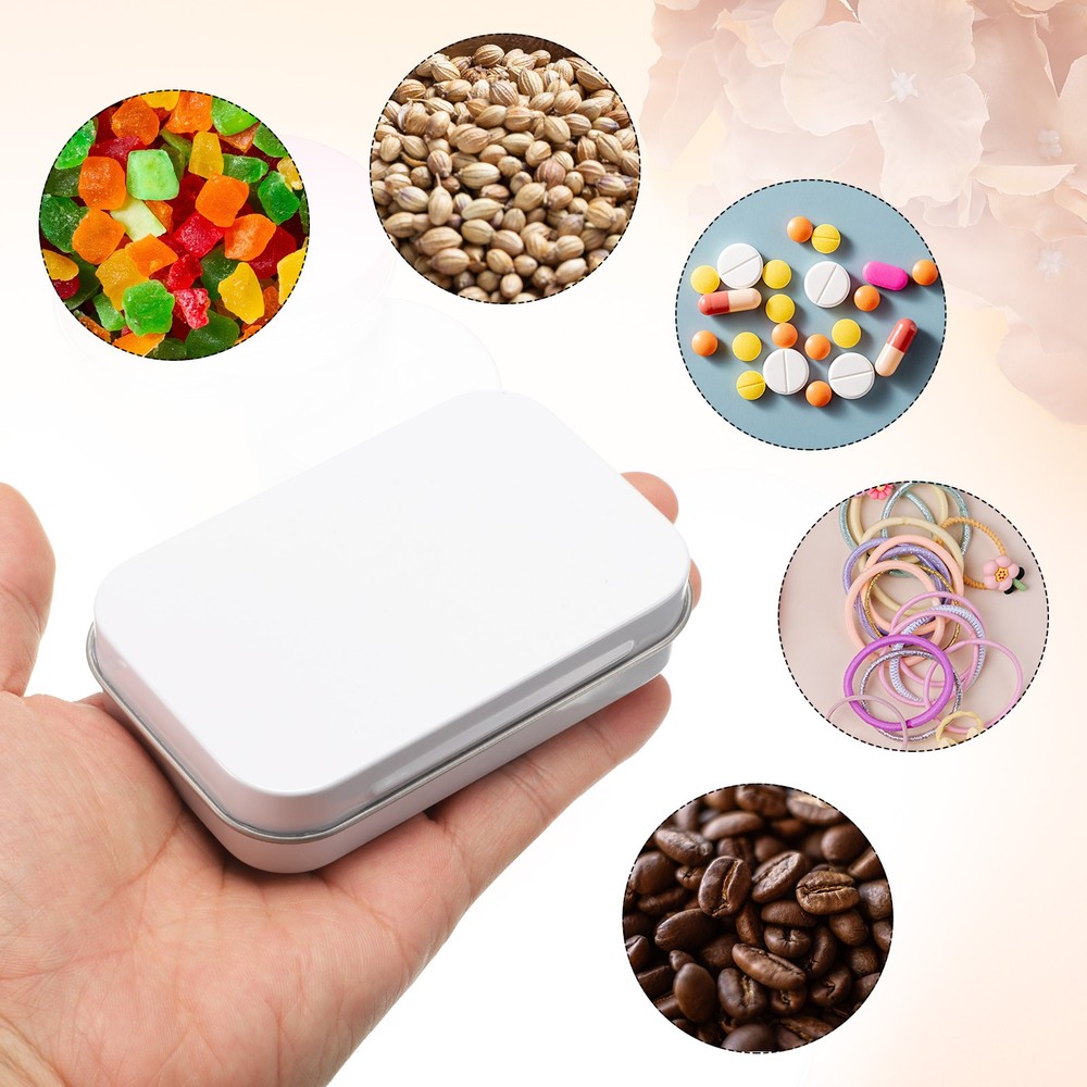 2pcs 3.7x2.4x0.8" Metal Rectangular Tinplate Tin Box with Lids, White