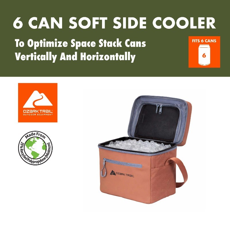6-Can Soft-Sided Cooler W/ Removable Hard Liner Tan