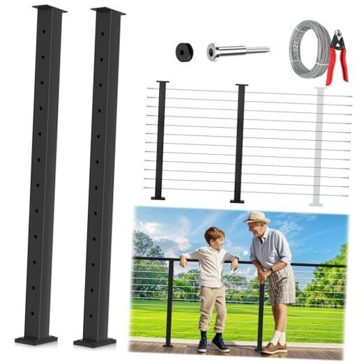 2 Pack One-Stop Cable Railing Post Kits Fixed Top 42" 1 2x Level Post Kits