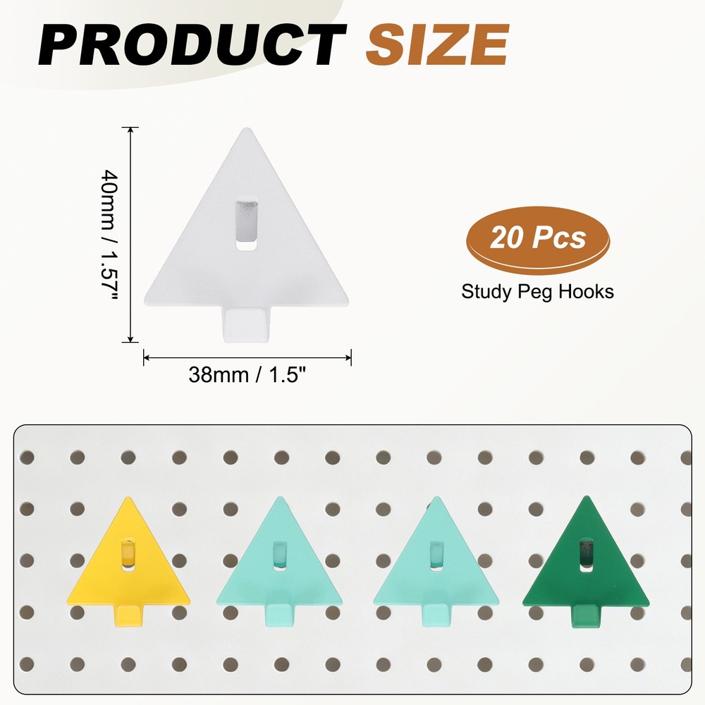 20Pcs PegBoard Hooks, 1.6" Triangle Study Peg Hooks for Wall Organizer, White