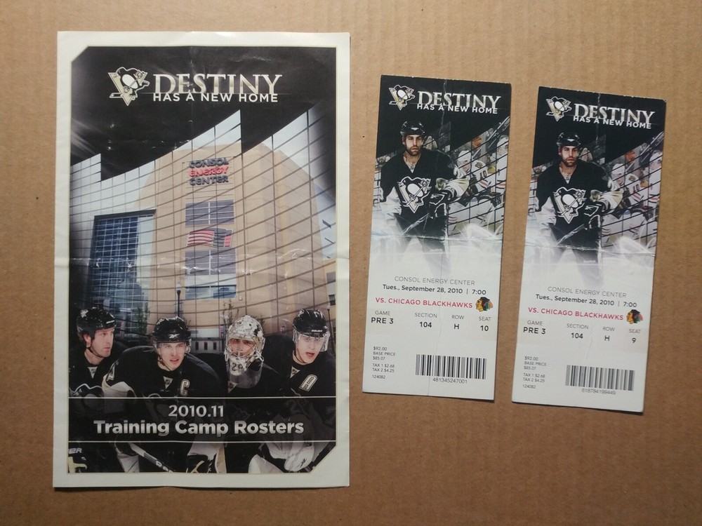 0659----2010 Pittsburgh Penguins tickets + program 3rd game Consol Energy Center