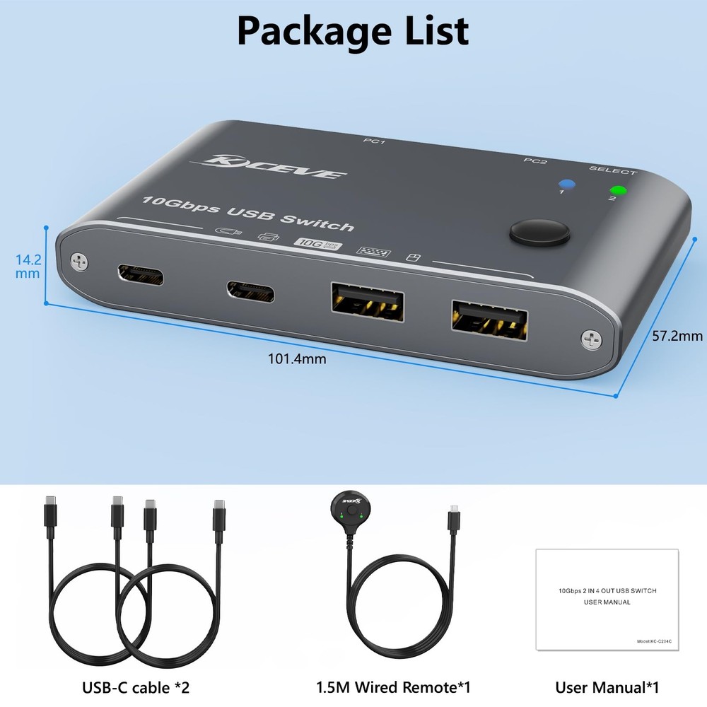 10Gbps USB C Switch 2 Laptops 2 in 4 Out USB 3.2 Switcher 2 Computers Share K...