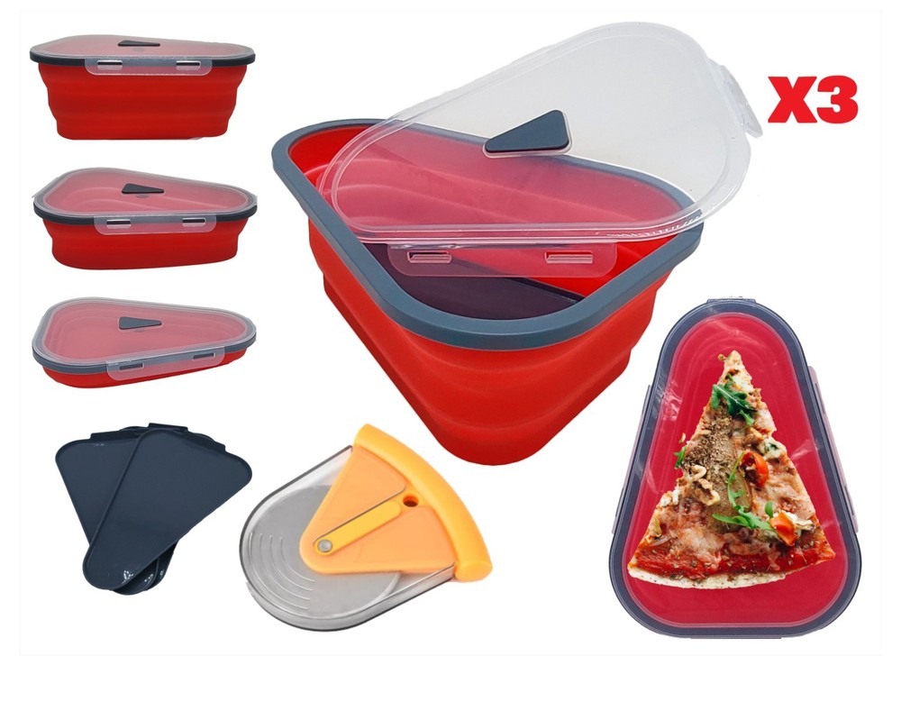 3-Pack Pizza Slice Storage Container Foldable Reusable BPA-Free Micrw. Dish Safe
