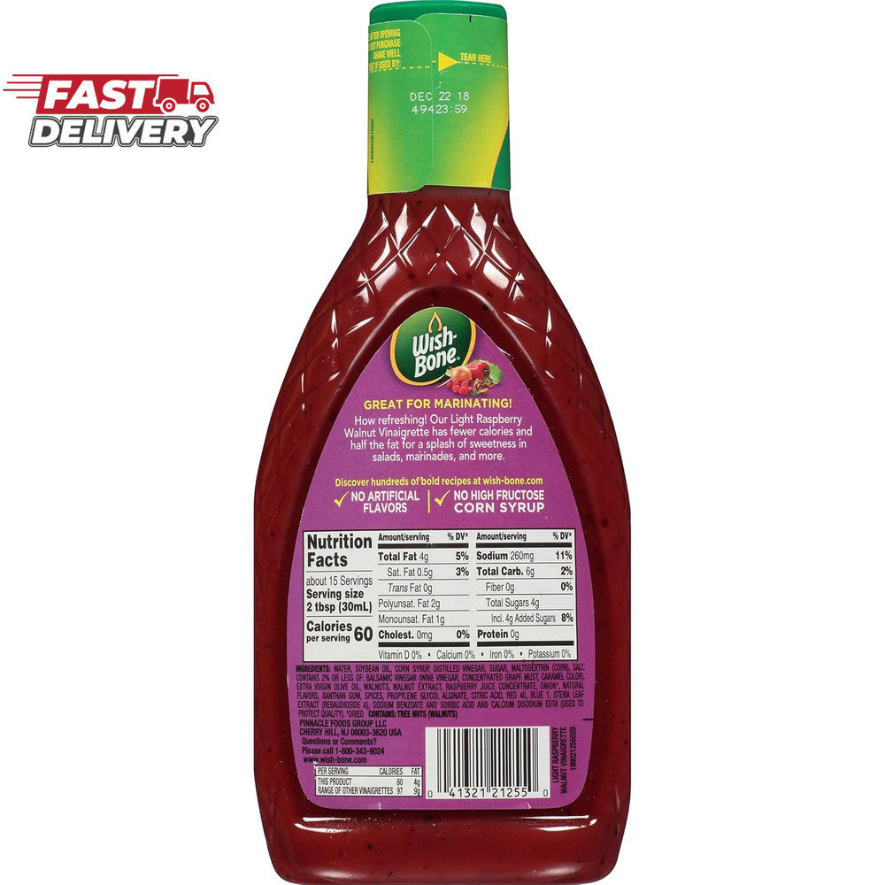 Wish-Bone Light Raspberry Walnut Vinaigrette Dressing,15 FL Oz Bottle