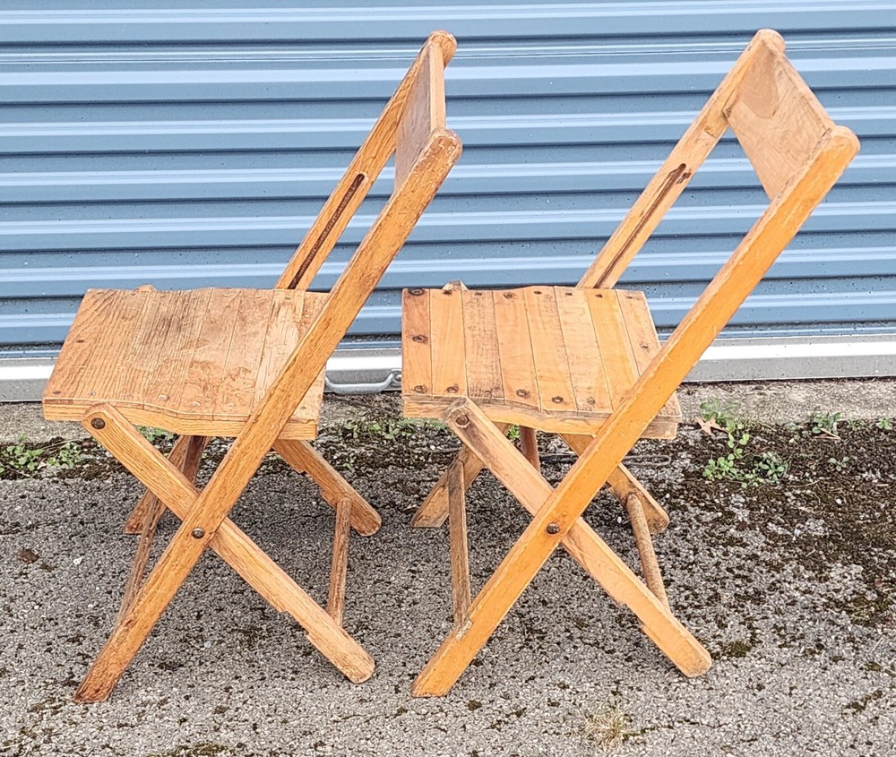 Pair (2) Vintage Oak Wood Folding Chairs, Multiple Sets,