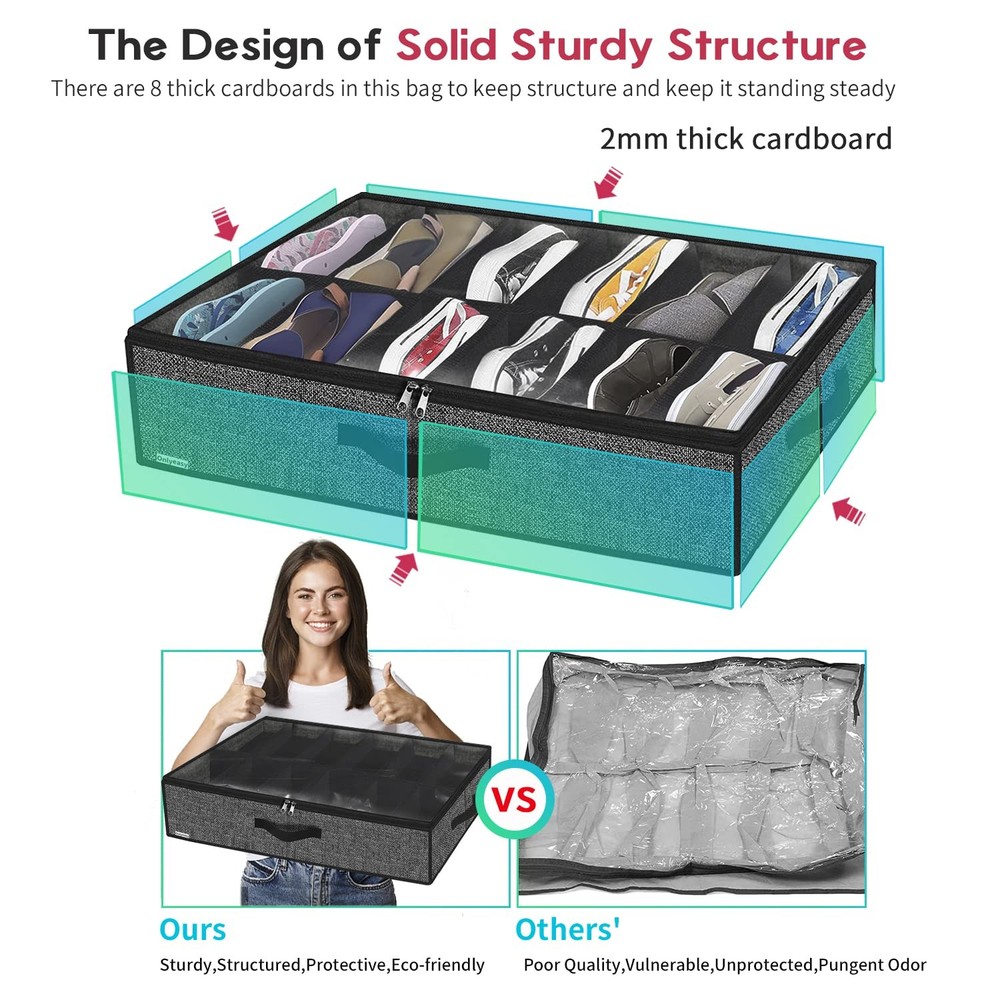 Under Bed Shoe Storage Organizer with Sturdy Handles and Clear Window 1 Pack ...