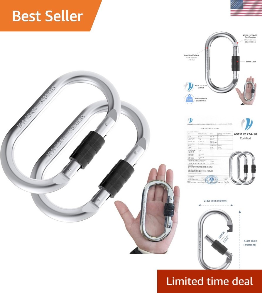 Multipurpose Carabiner Clips, 5600 lbs Strength - Perfect for Rigging & Camping
