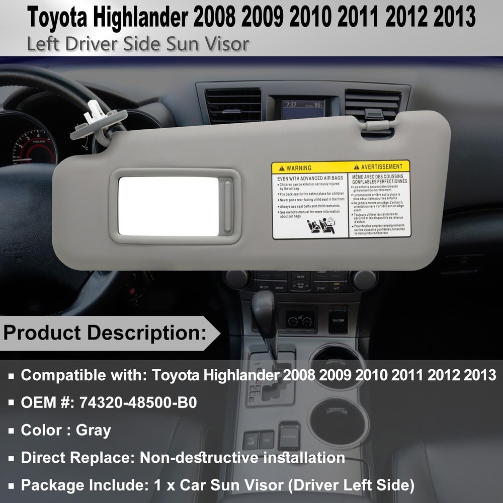 Driver Left Side Sun Visor Replacement Compatible with Gray(Left Driver)