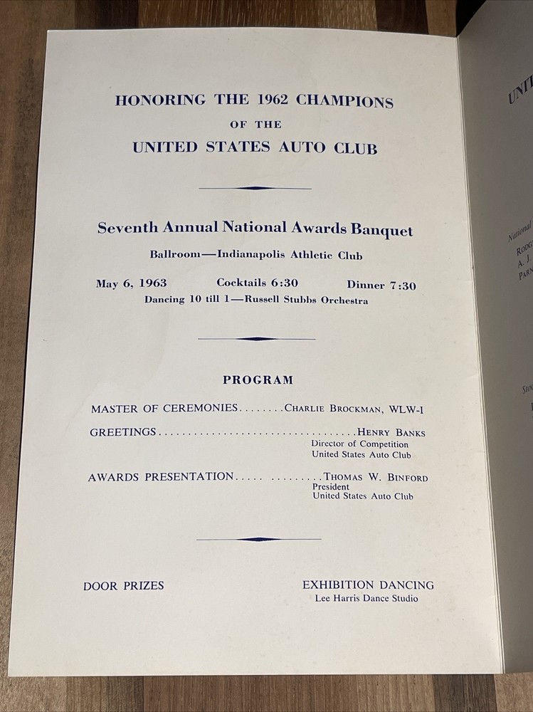 1963 USAC Racing National Awards Banquet Program