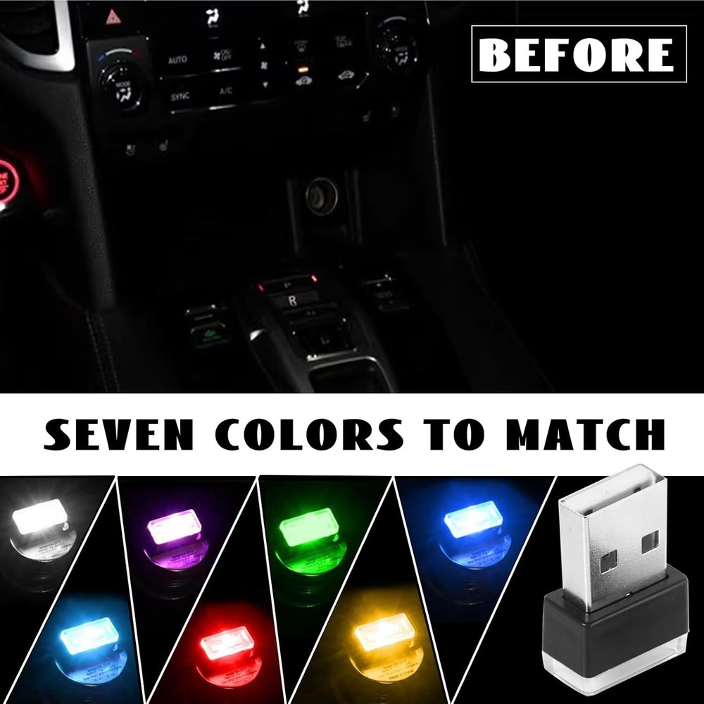 USB LED Car Atmosphere Light 7 Color New