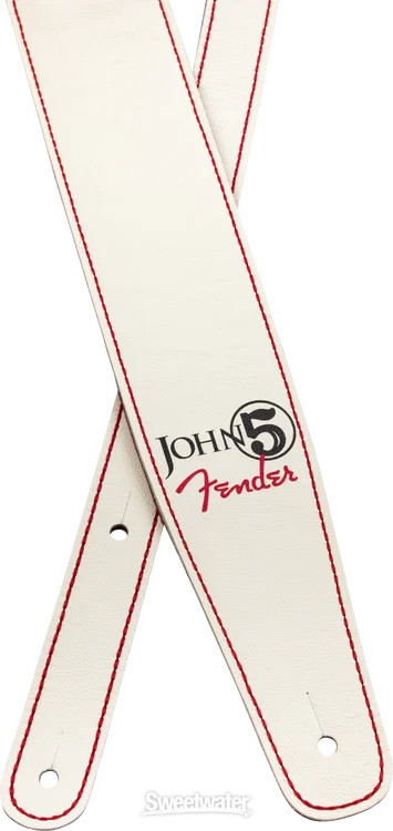 Fender John 5 Capsule Collection Leather Strap - Arctic White/Red Suede