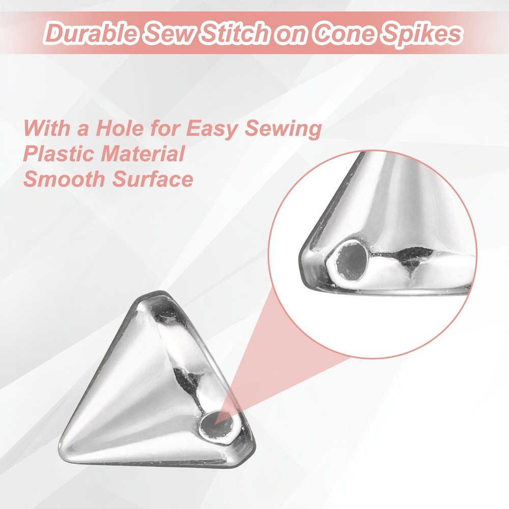 200PCS Spike Cone Studs 10x8mm Plastic with Hole for Crafts Silver