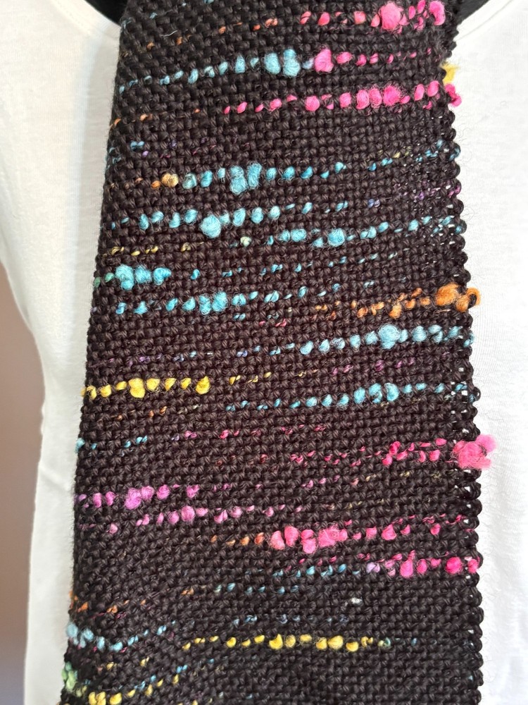 Black Handwoven Scarf Embellished with Multi-Colored Wool Locks