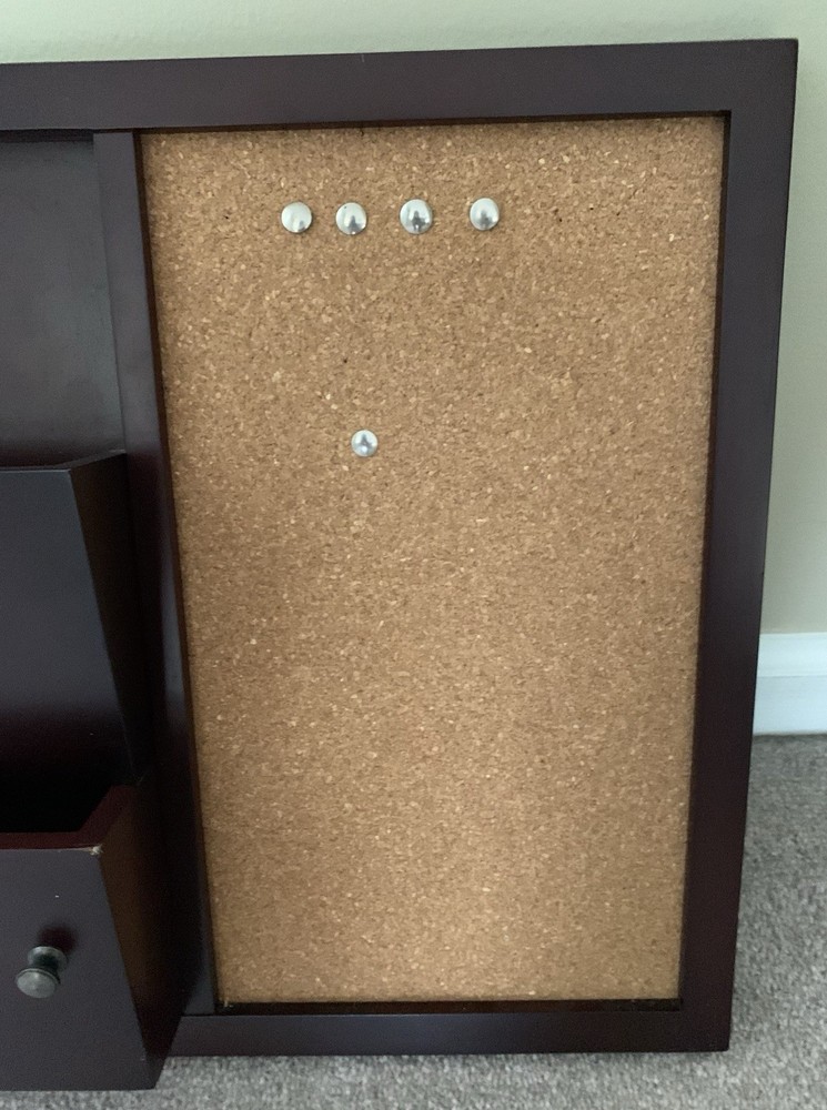 Wood Message Center Bulletin Board Solid Cherry with Mail Organizer & Key Knobs